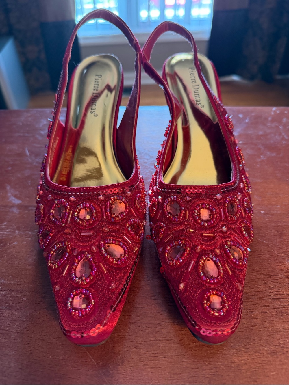 Pierre Dumas Red Bling Slingback Heels, Size 8 1/2.